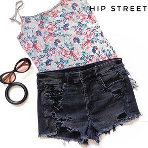 AMERICAN EAGLE Hi Rise Shortie Distressed Frayed Stretch Denim Shorts 4